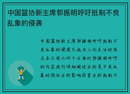 中国篮协新主席郭振明呼吁抵制不良乱象的侵袭